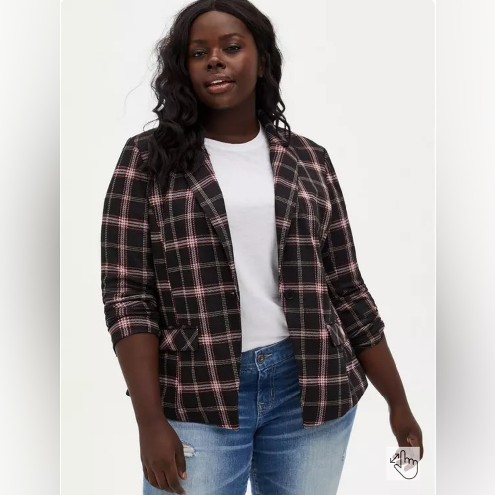TORRID Studio Double Knit Blazer Jacket Size 1X 14/16 Black Plaid NEW